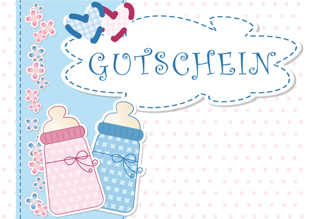 Gutschein Baby Nuckelflasche rosa und blau