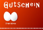 Gutschein zwei weiße Eier und Schriftzug frohe Ostern