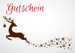 Gutschein springendes Rentier mit Weihnachtskugel