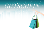 Gutschein Shoppingtüten vor Skyline