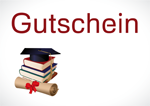 Gutschein Bücherstapel, Diplom und Doktorhut