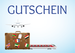 Gutschein Flugzeug, Zug und Koffer